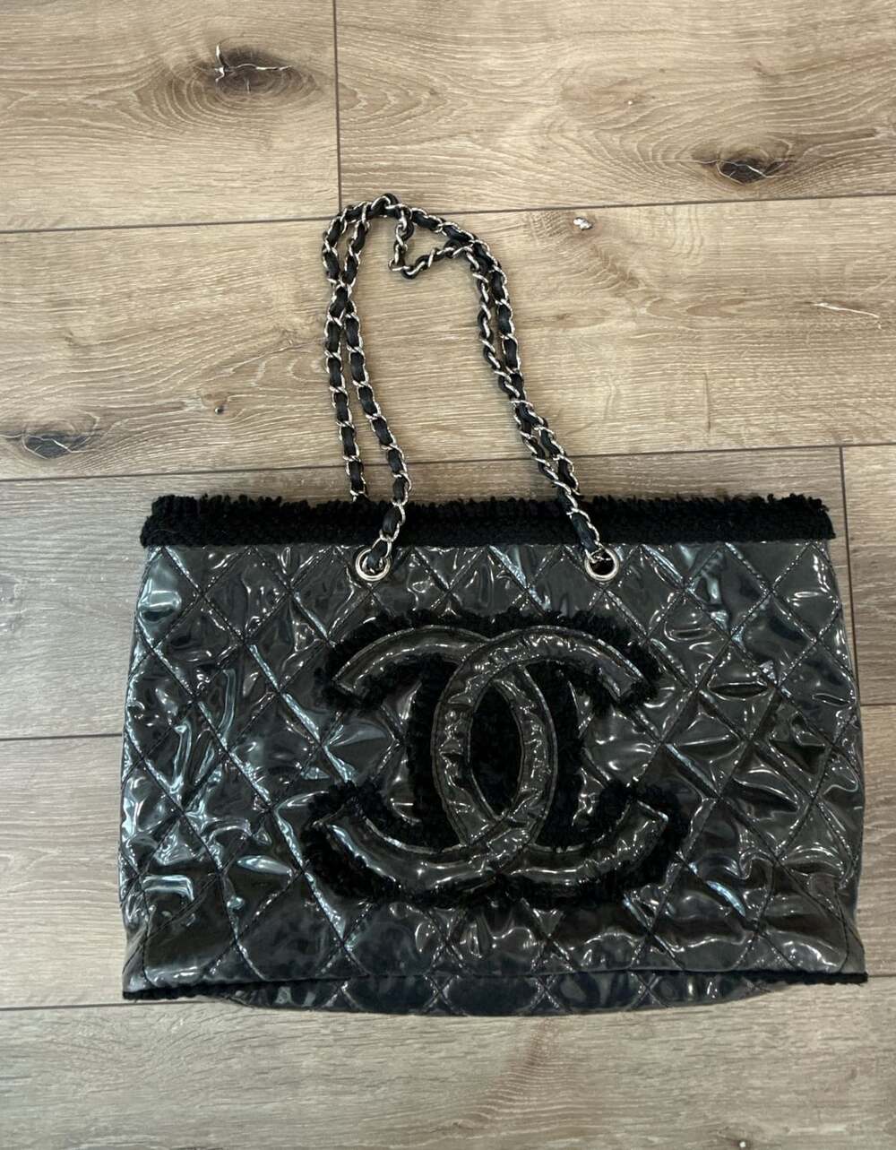 Chanel Matelasse Jumbo Coco Mark Fleece PVC Chain Shoulder Tote Bag